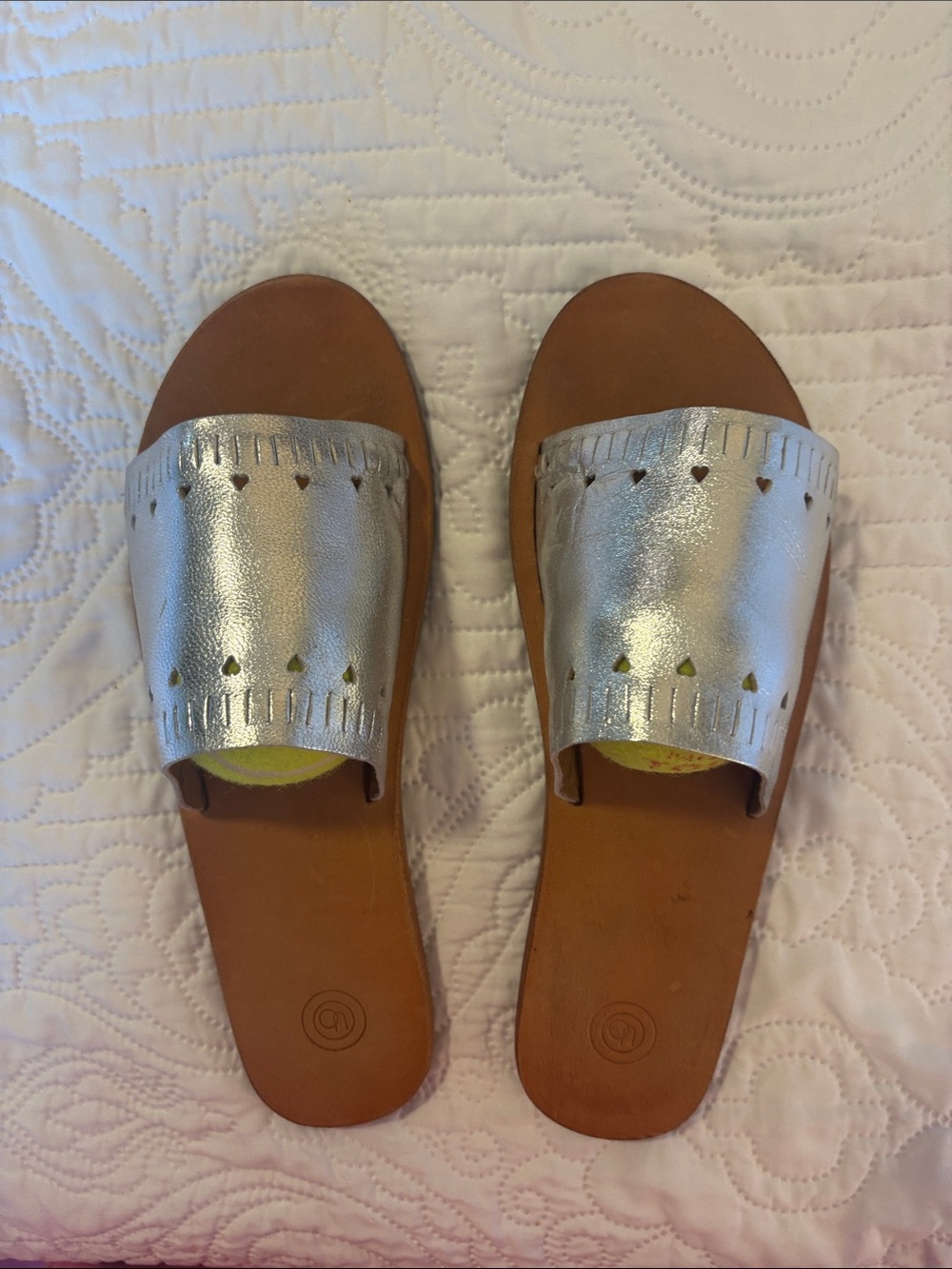 Urban Outfitters Silver Slide Mules with Tan Footbed